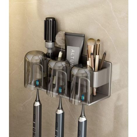 Porte-brosse à dents électrique (gris argenté), support mural à 3 fentes, sans perçage, porte-brosse à dents électrique, porte-brosse à dents, porte-brosse à dents autocollant (1/4)