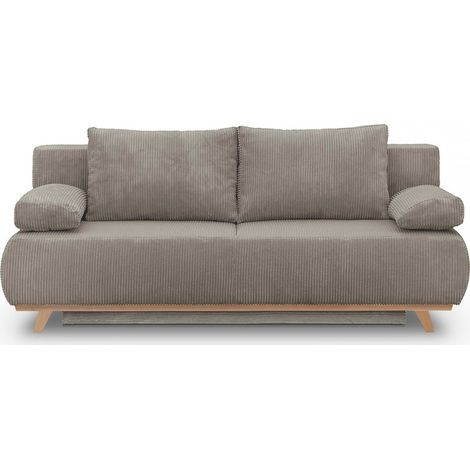 Canapé convertible 3 places avec coffre de rangement en velours côtelé taupe - Laria (1/5)