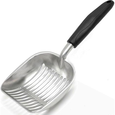 Pelle à litière pour chat - Pelle à litière en alliage d'aluminium, compatible avec toutes les litières pour chat, pelle à déchets en métal durable noire