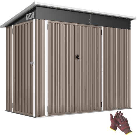 Gartenhaus aus Metall mit dreifach abschließbaren Türen, Schrägdach und Belüftung, 234 x 132 x 185 cm, grau (1/5)