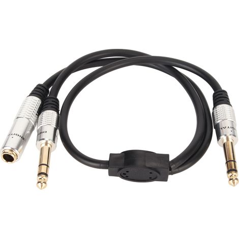 Câble adaptateur Y 6,35mm mâle vers double femelle 6,35mm, stéréo 1/4 pouce, 50cm, pour amplificateur et micro, partage audio double canal. (1/5)