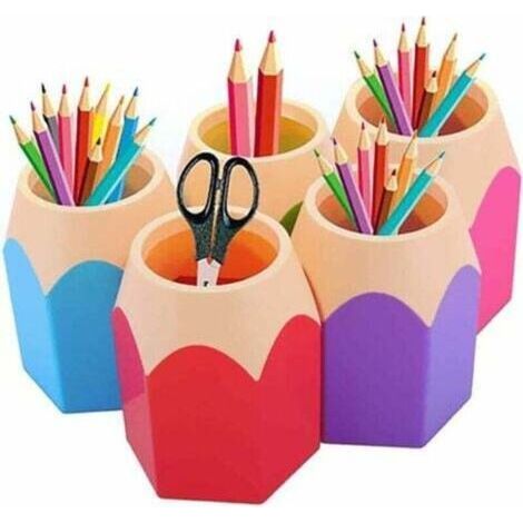 Pot à Crayons Lot de 5 Assortd Couleur Stylo Vase Pot à Crayons Maquillage Brosse Support Organiseur de Bureau Papeterie Organiseurs (1/4)