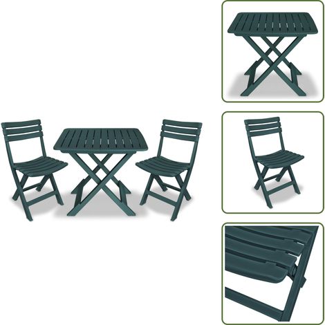 Ensemble de bistro pliable 3 pcs Plastique Vert - Ensemble De Bistro - Salon De Jardin - Mobilier De Jardin - Table Pliable - Chaises Pliables (1/5)