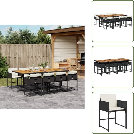 The Living Store Ensemble à manger de jardin 9pcs coussins noir résine tressée - Meubles De Jardin - Salon De Jardin - Set De Jardin - Table De Jardin - Chaises De Jardin