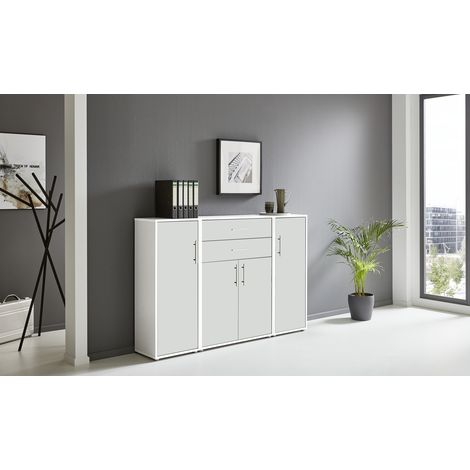 BMG Möbel Regalwand/Schrankwand, Office Edition Set 16, weiß / weiß matt