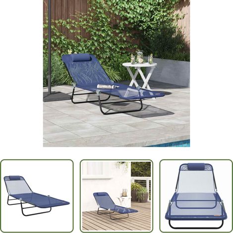 Transat extérieur - Chaise longue pliante Bleu marine 182 x 55 x 85,5 cm Textilène (1/5)