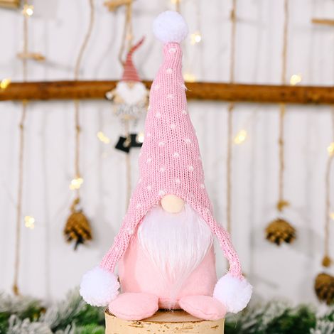 Nouvelle décoration de Noël Rudolph Barbe Blanche sans visage, figurine d'un vieil homme de la forêt assis avec un bonnet tricoté, rose