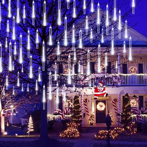 Guirlande lumineuse extérieure de Noël effet neige, stalactites et étoiles filantes, 30 cm, 8 tubes LED, pluie d'étoiles filantes, décoration de Noël (1/5)