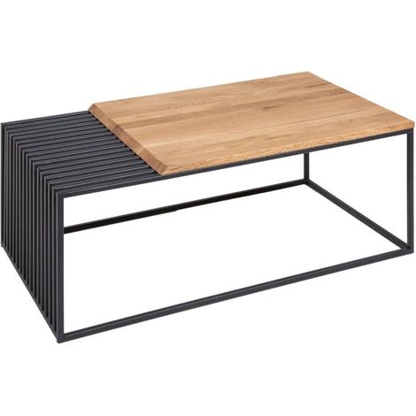 Couchtisch ABITTA rechteckig 100 cm Eiche und Metall – Modern mit gemischter Holz- und Metallplatte durchbrochen