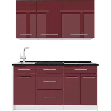 Cucina monoblocco Fame-Line, Bordeaux lucido/Bianco, 150 cm, PL Antracite, Vicco (1/5)