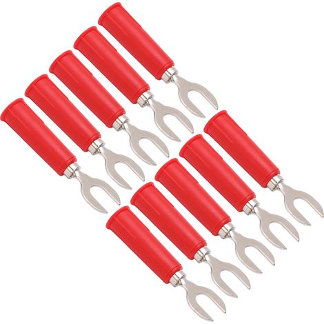 Fiche U mâle 6mm haute tension, adaptateur broche 6mm vers banane, prise femelle 4mm intégrée, lot de 10, rouge, J.20019. (1/5)