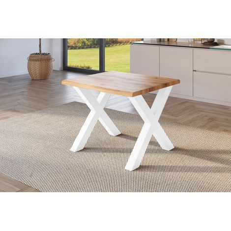Esstisch Baumkante Holz-Optik Wildeiche 80 x 80 X-Gestell weiß JULIUS