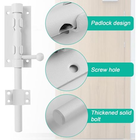 4 Pouces Verrou Porte Interieure Loquet Porte, Blanc Verrou Porte Exterieur Targette de Porte Exterieur, Acier Inoxydable Verrou Porte Coulissante, pour Portes IntéRieures Salle de Bain (1/3)