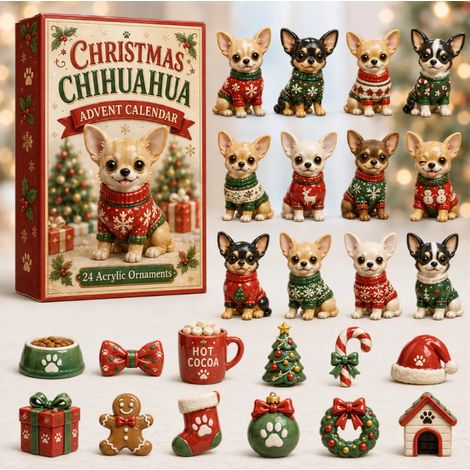 Nouveau calendrier de l'Avent 2026 - Calendrier de la fête des mamans Chihuahua - B - Plat