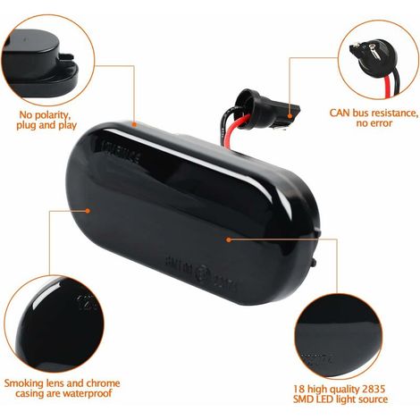 Lampada LED laterale dinamica per auto, compatibile con Golf 3, Polo, T5, Sharan, Passat, colore: bianco, quantità: 2 (1/3)
