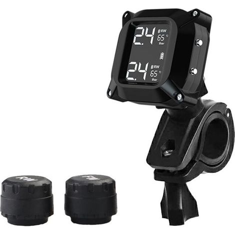 2 Système de surveillance pression pneus moto, écran LCD, 2 capteurs externes étanches, alarme température PSI BAR (1/5)