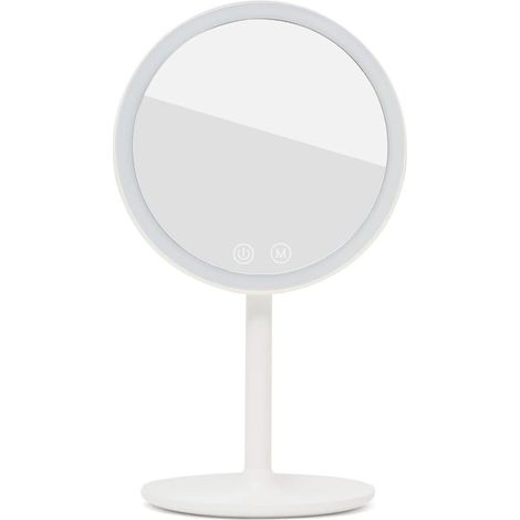 Miroir cosmétique pliable en plastique, 3 couleurs de lumière réglables, hauteur 34,5 cm, blanc (SATZKLEDB)