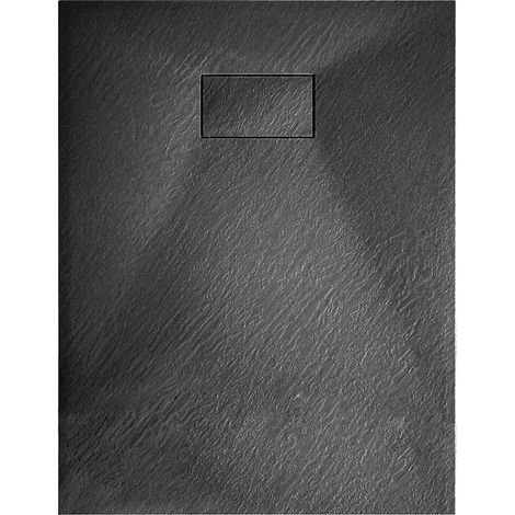 Piatto Doccia Spessore 2.6 Cm Resina SMC Effetto Pietra Stone Ardesia Antiscivolo Riducibile Filopavimento Con Griglia Di Copertura Nero 100x100 Cm - Misura: 80 x 80 Cm