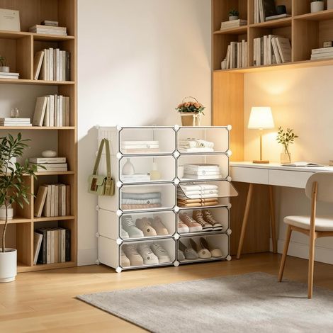 Zapatero modular de 10 compartimentos blanco OKMYHOME (1/5)
