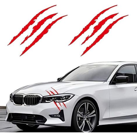 Lot de 2 autocollants rouges imperméables en forme de griffe de monstre pour voitures, camions et motos