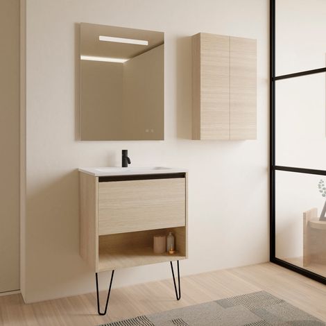 Meuble salle de bain simple vasque YOKO chêne sablé 60 cm Miroir non inclus (1/5)