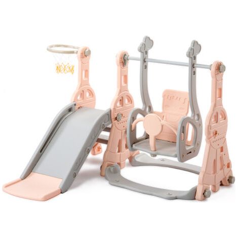 Toboggan pour enfants, aire de jeux, chambre extérieure pour enfants, balançoire 4 en 1 pour enfants avec panier de basketball, échelle d’escalade, toboggan intérieur et extérieur toboggan de jardin,