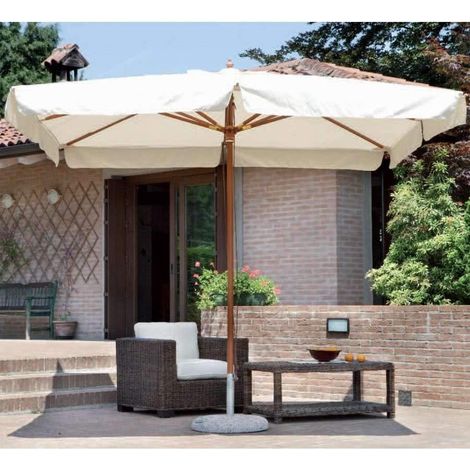 Ombrellone Bar e Giardino in Legno Color Ecrù Ombrellone Quadrato 3 x 3 Metri con Palo Centrale