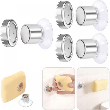 Lot de 3 porte-savons magnétiques à ventouse pour douche murale, en acier inoxydable, montage mural, sans perçage (lot de 3 - cylindrique) (1/5)