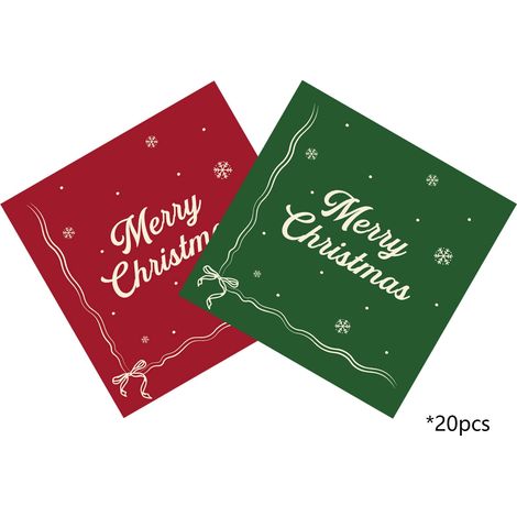 Serviettes De Table Imprimées - Motif Plaid De Noël - En Papier - 16 5 X 16 5 Cm - Rouge Et Vert - 20 Pièces (1/5)