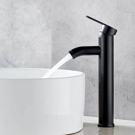 royaluxe -Robinet noir mat Robinet de lavabo de salle de bain en cuivre Robinets d'eau chaude et froide mate Design élégant et rétro Robinet à levier monotrou Bassin robuste (1/4)