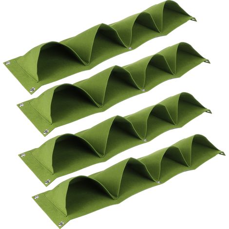 Lot de 4 sacs de culture muraux réutilisables en feutre biodégradable à 4 poches, vert (1/5)