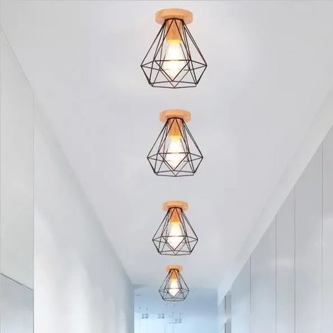 4pcs Plafonnier en Cage Couloir Noir E27 Lampe Plafonnier Industriel Vintage en Fer pour Salon Chambre (1/4)