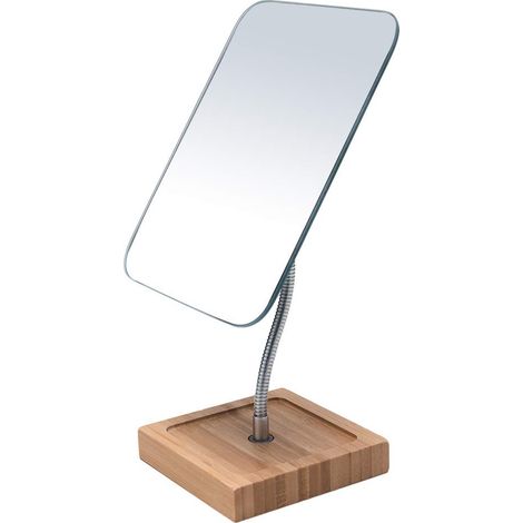 Miroir de Maquillage Flexible en Bambou avec col de Cygne - Rotation à 360° - 20,3 cm - Grand Miroir de Bureau Pliable et Portable avec Support pour Salle de Bain - Rectangulaire (1/5)