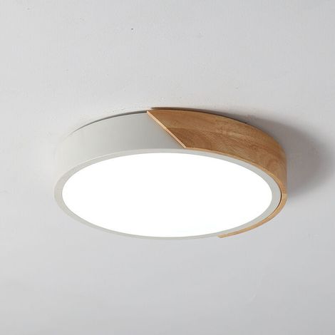 Applique murale Plafonnier Bois 18w Plafonnier Led Bois 4500k Blanc Neutre 30x30cm Plafonnier Ultra Fin Rond 2400lm Lampe Moderne Pour Salon, Chambre, Chambre D'enfant, Couloir (1/5)