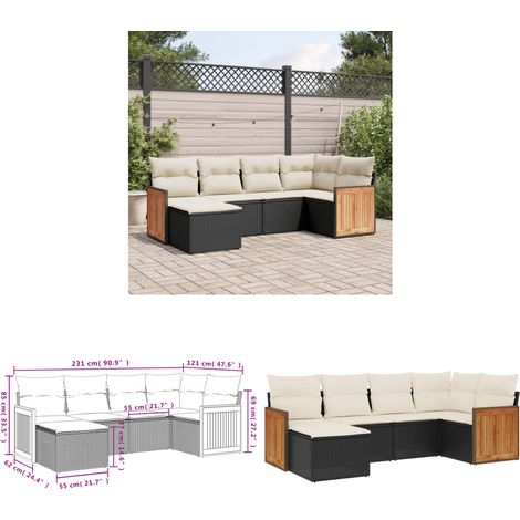Salon de jardin 6 pcs avec coussins noir résine tressée - Salon De Jardin - Meuble Extérieur - Set Salon - Résine Tressée - Rotin Synthétique - Home & Living (1/3)