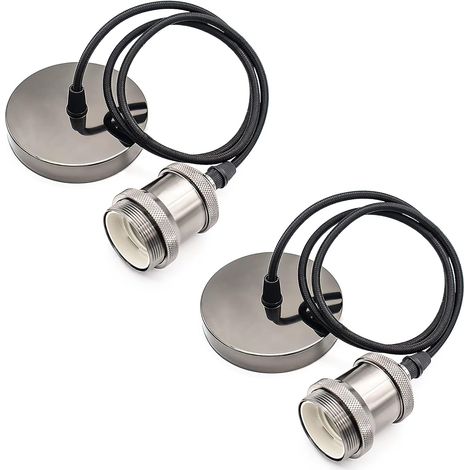 Lot de 2 Douille Suspension Support de Lampe E27 avec Câble Textile Réglable 100cm Câble de Suspension pour éclairage au Plafond Salon Chambre Cuisine (F) (1/5)