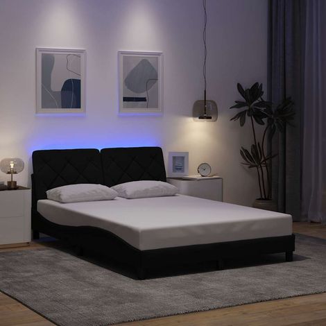 Bettgestell mit LED ohne Matratze Schwarz 140x200 cm Stoff vidaXL (1/5)