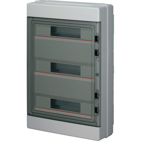 Centralino da parete, 54 (3x18) moduli, con morsettiera 6x10mm, grigio, IP65, sportello in policarbonato fumè - Elettrocanali EC62054E (1/2)