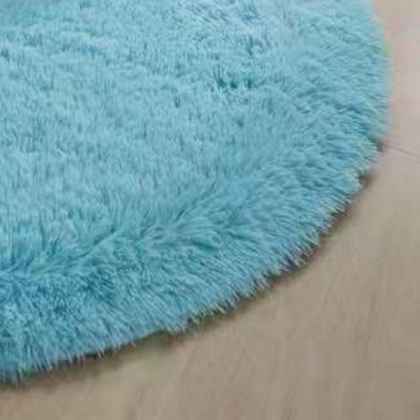 Tapis rond soyeux, style nordique, chambre, salon, tapis de table basse, salle de sport, panier suspendu de yoga, tapis de chaise d'ordinateur, bleu ciel à poils longs (1/5)