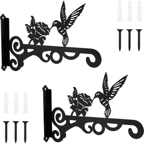 Set di 2 robuste staffe da parete in metallo da 25 cm - Design a colibrì - Per appendere vasi di fiori, mangiatoie per uccelli, lanterne