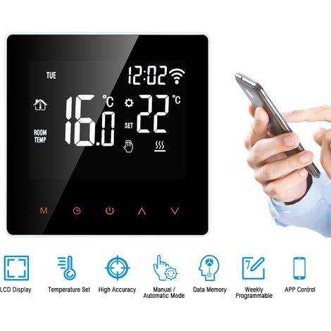 Thermostat de chauffage au sol électrique - WiFi contrôle par application - écran tactile - programmable - pour maison, bureau, hôtel - 16A (1/5)
