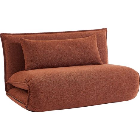 sweeek - 2-Sitzer Schlafsofa mit Bezug aus strukturiertem Bouclé, Strukturiertes  Bouclé, Terrakotta