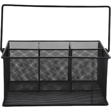 Schwarzer Besteckkorb aus Metall mit 4 Fächern, Besteckorganizer für Küche, Partys und Camping.