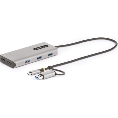 StarTech.com Adaptateur Multiport USB-C avec Dongle USB-C vers USB-A, Double HDMI (4K30Hz/1080p60Hz), 3x USB-A 5Gbps, Mini Station d'Accueil de Voyage, Dock/Station d'Accueil pour PC Portable, Câble d
