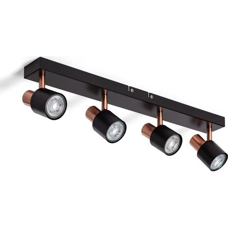 Ledkia – Applique murale orientable 4 spots métal noir et rose – Douilles GU10 jusqu'à 4x20W – Design élégant pour salon et bureau