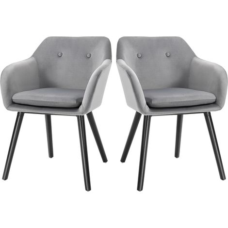 Set di 2 Sedie per Sala da Pranzo con Braccioli Imbottite 54x56x74 cm in Velluto Grigio (1/5)