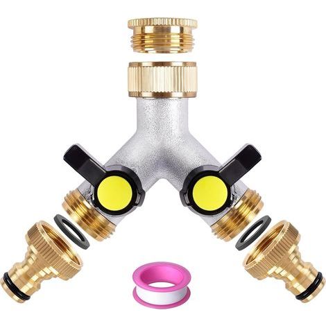Répartiteur d'eau 2 Voies en Y 3/4" - avec poignée - pour Machine à Laver, Lave-Vaisselle, Tuyau d'arrosage, Adaptateur de raccordement d'eau (1/5)