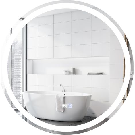 Specchio LED rotondo da bagno a parete, Specchio impermeabile con luminosità e temperatura del colore regolabili (1/3)