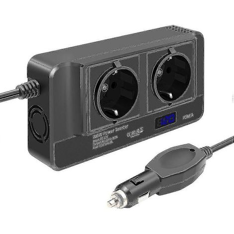 Convertisseur de tension 12 V vers 220 V pour voiture (200 W), avec affichage intelligent de l'heure sur écran LCD, 2 prises et 4 ports USB-C. (1/5)