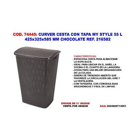 MIBRICOTIENDA curver cesta con tapa my style 55 l 425x325x585mm chocol 216581